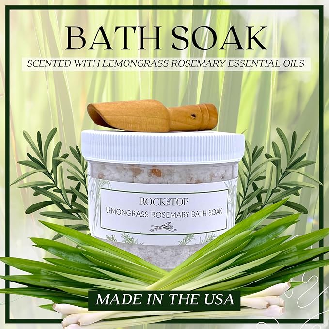 | 6 Lemongrass Rosemary Self Care Gifts for Women, Aromatherapy Epsom Salt Bath Soak, Lavender Soap, Bath Bombs, Bath Salts with Plant Based Loofa Dry Brushing Body Brush Gift - Bloomnest