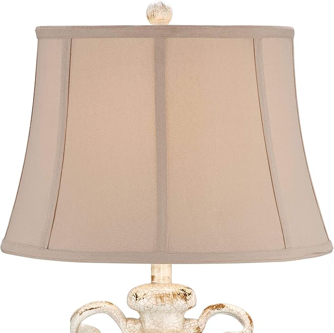 Regency Hill Isabella Rustic Country Cottage Table Lamps 29" Tall Set of 2 Crackled Ivory Glaze Ceramic Handles Jar Beige Bell Shade for Bedroom Living Room House Bedside Nightstand Office - Bloomnest