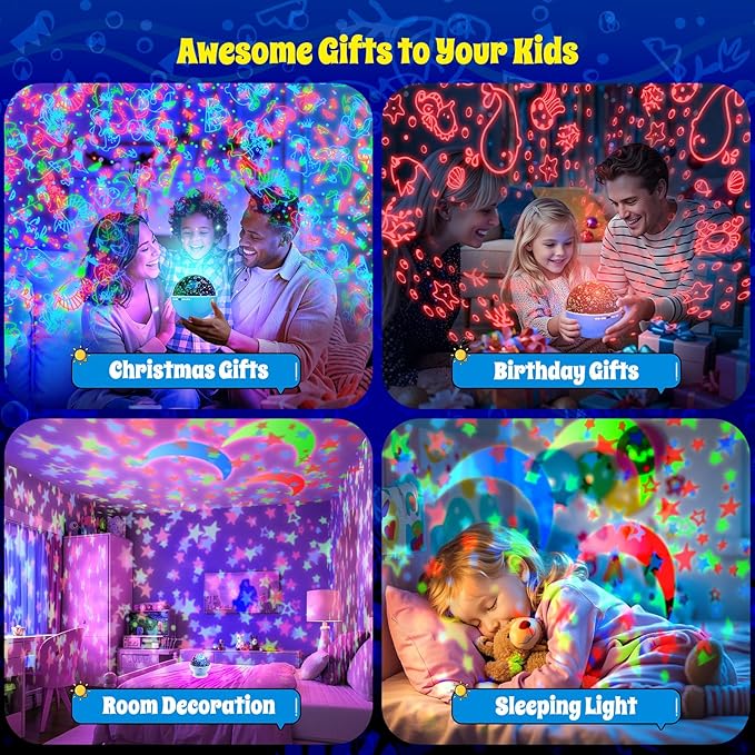 Night Light Projector,Night Light for Kids Room with Remote and Timer,360° Rotation,3 Projection Films,18 Light Modes,8 Lullaby Songs,Kids Night Lamp, Birthday Christmas Gifts for Boys Girls (Blue) - Bloomnest