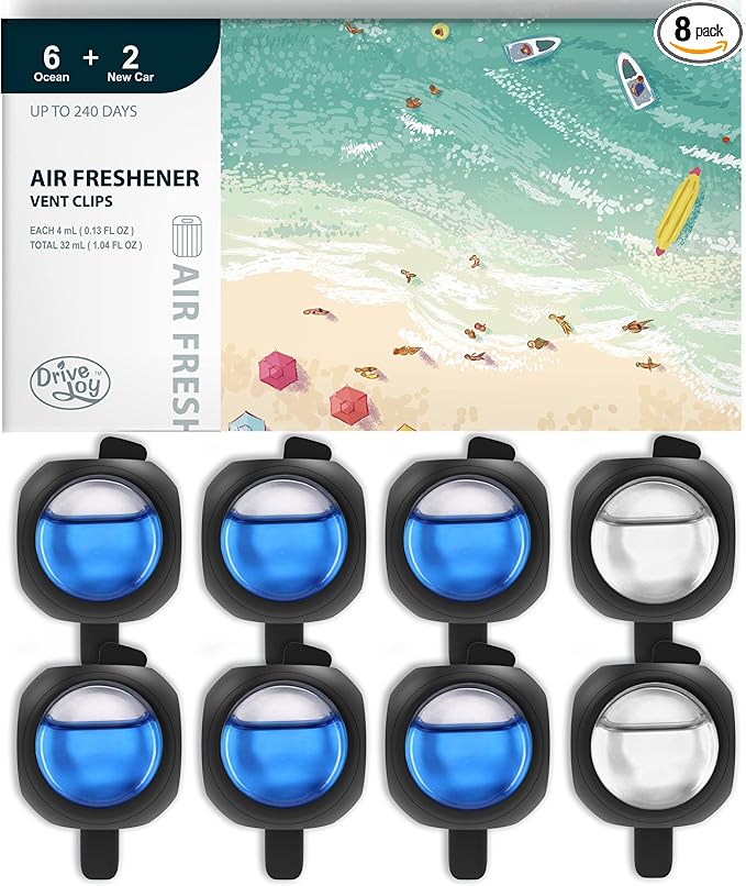 Car Air Freshener Vent Clips, 8 PK, 6 Ocean, 2 New Car Scent, Long Lasting Air Fresheners for Men & Women, Up to 240 Days, Odor Eliminator - Bloomnest
