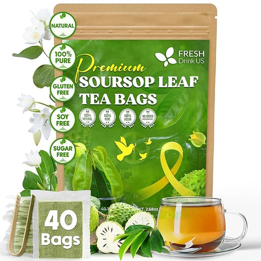 40 Premium Soursop Graviola Leaf Tea Bags, 100% Natural and Pure from Soursop Leaves, Handmade, Made With Natural Materials-Corn Fiber Tea Bag, Sugar/Caffeine/Gluten Free, Hoja Guanabana Tea - Bloomnest