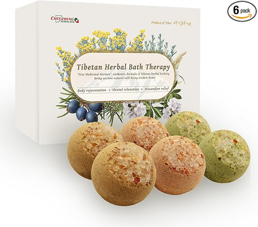 CheezhengHimalaya Tibetan Herbal Bath Therapy. Bath Bomb Gift Set, Tibetan Herbal Formula, Five Medicinal Nectars, Relaxing, Revitalizing, Essential Oils, Nourishing The Skin, Pack of 6 - Bloomnest