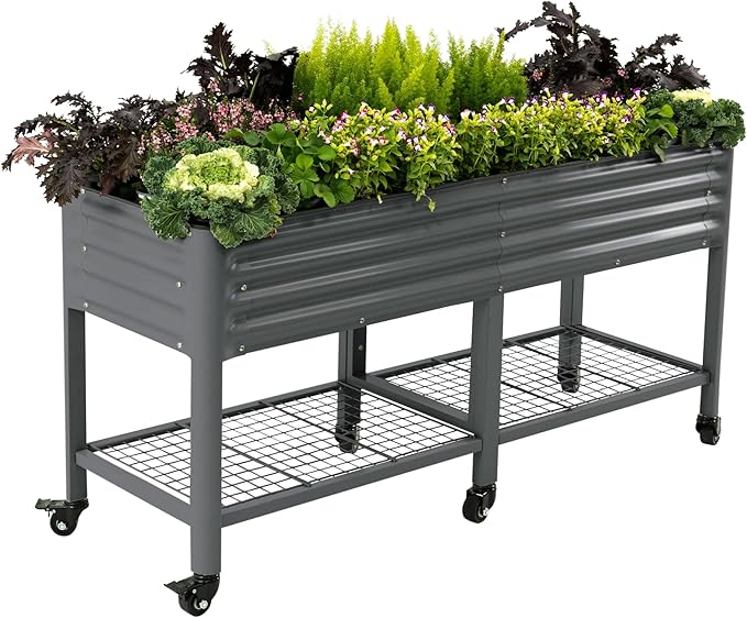 Rolling Elevated Raised Garden Bed-V Series, 2' x 6' Garden Beds with Legs & Storage Rack for Patio & Porch, 1000 Lbs Weight Capacity, Outdoor Planter Box for Vegetables Flower Herbs, Modern Gray - Bloomnest