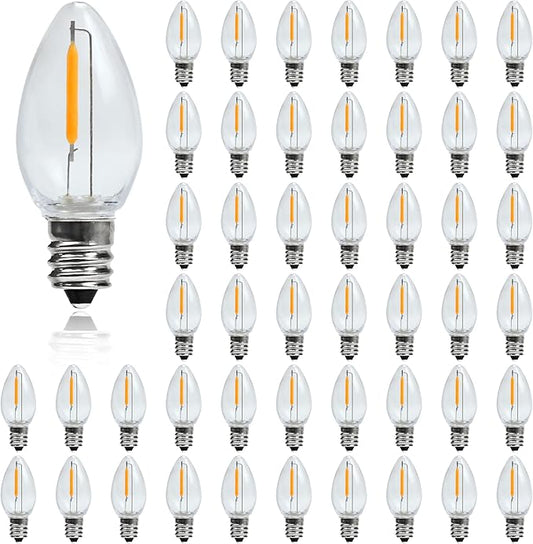 LED Night Light Bulb – C7 E12 LED Bulbs – Candelabra Light Bulbs, 0.6 Watt Equivalent 7W Incandescent Bulb, Warm White 2200K, Window Candles & Chandeliers Replacement Bulb, Plastic 50 Pack - Bloomnest