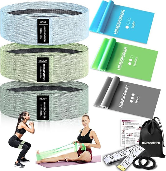Wide Fabric Resistance Bands for Working Out, 3 Level Non-Slip Exercise Booty Bands for Women & Men Leg and Glutes with Hair Ties and Tape Measure - for Home Gym Workout, Yoga, Pilates - Bloomnest