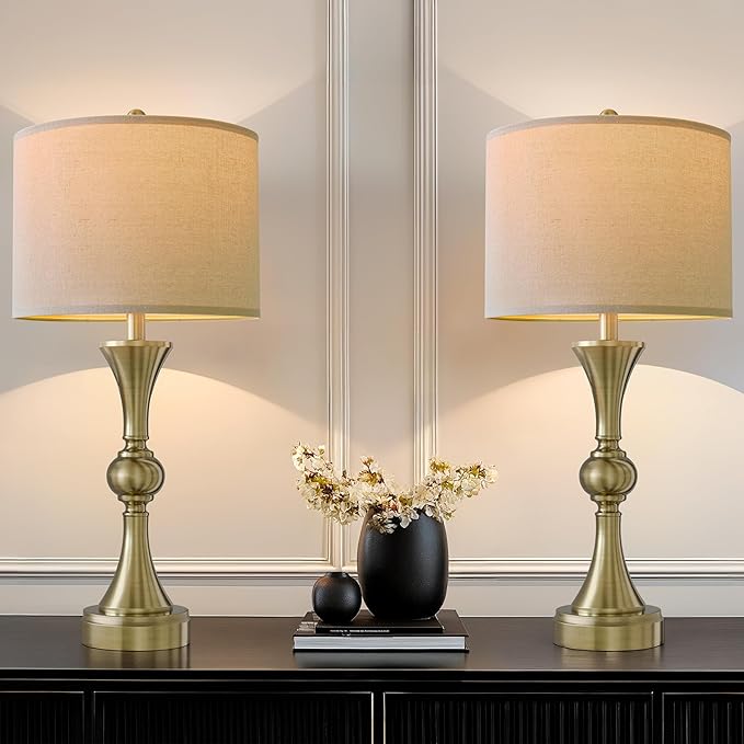 28" Table Lamps for Living Room Set of 2, Bedroom Lamps with USB A+C Ports, Modern Table Lamp,Desk Lamp, Lamps for Night Stands(Antique Bronze,No Bulbs Included) - Bloomnest