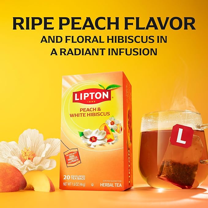 Lipton Peach Paradise Tea Bags, caffeine free Tea, Fruit and Herbal Tea, Individually Wrapped, 20 Tea Bags - Bloomnest