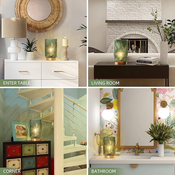 Battery Operated Table Lamp, Cordless Lamps for Home Decor, Battery Powered Nightlight with LED Bulb with Timer, Decorative Lights for Living Room Bedroom Tabletop Entryway Centerpiece Gift(L Green) - Bloomnest