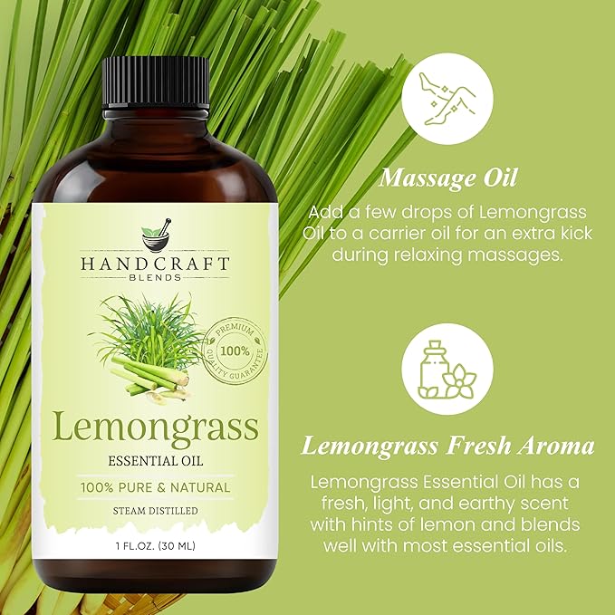 Handcraft Blends Lemongrass Essential Oil – 1 Fl Oz – 100% Pure and Natural – Premium Grade Essential Oil for Diffuser and Aromatherapy, Skin, Massage, Candle and Soap Making Fragrance - Bloomnest