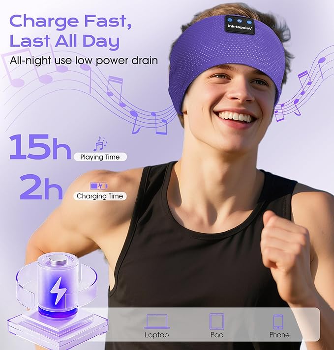 ink-topoint Sleep Headphones Bluetooth 5.4 Headband, 2 in 1 Sleep Mask with Bluetooth Headphones, Wireless Headband Earphones with Ultra-Thin HD Stereo Speaker, Music Headband for Running Workout Yoga - Bloomnest