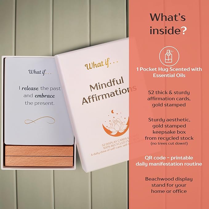 Ariond What If... Mindful Daily Affirmation Cards for Women, Motivational Cards with Display Stand, Encouragement Gifts for Women, Gifts for People with Anxiety - Bloomnest