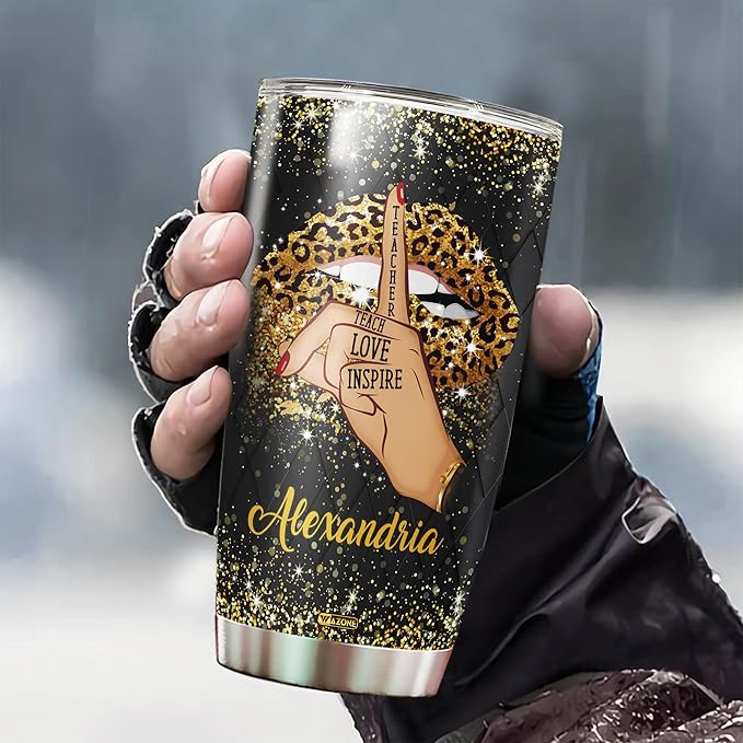 WAZONE Personalized Leopard Sunflower Golden Lips Coffee Tumbler Stainless Steel With Lid 20 30oz Cups Custom Teachers Day Birthday Christmas Thanksgiving Gifts For Teacher From Students - Bloomnest