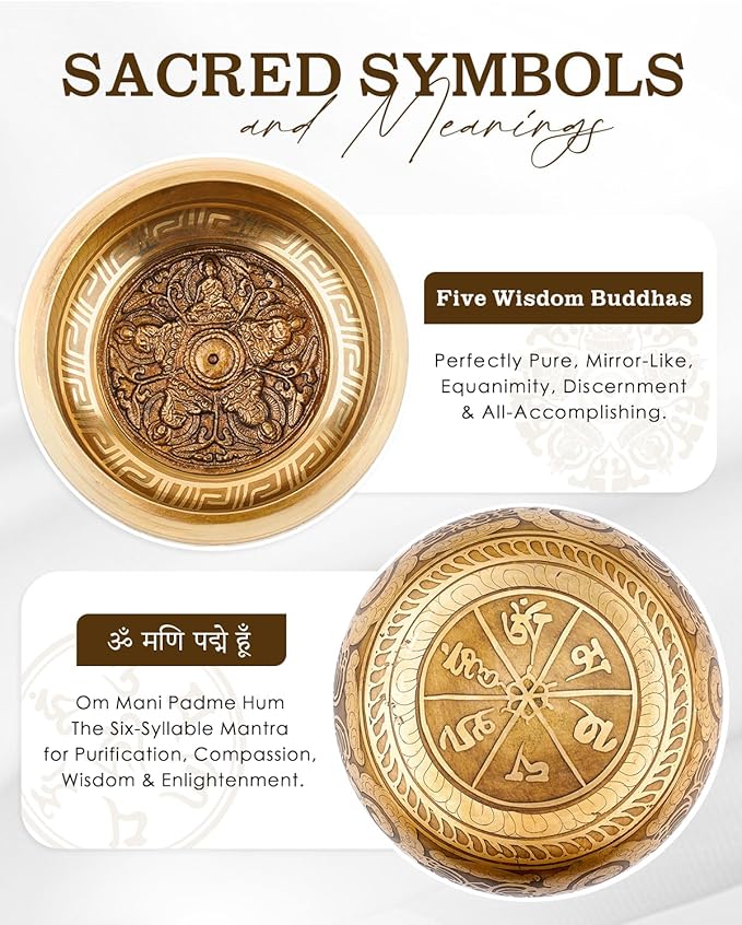 Tibetan Singing Bowls, Authentic Meditation Sound Bowls Handcrafted in Nepal for Yoga, Chakra Healing, Mindfulness, Self Care Spiritual Gifts for Women
