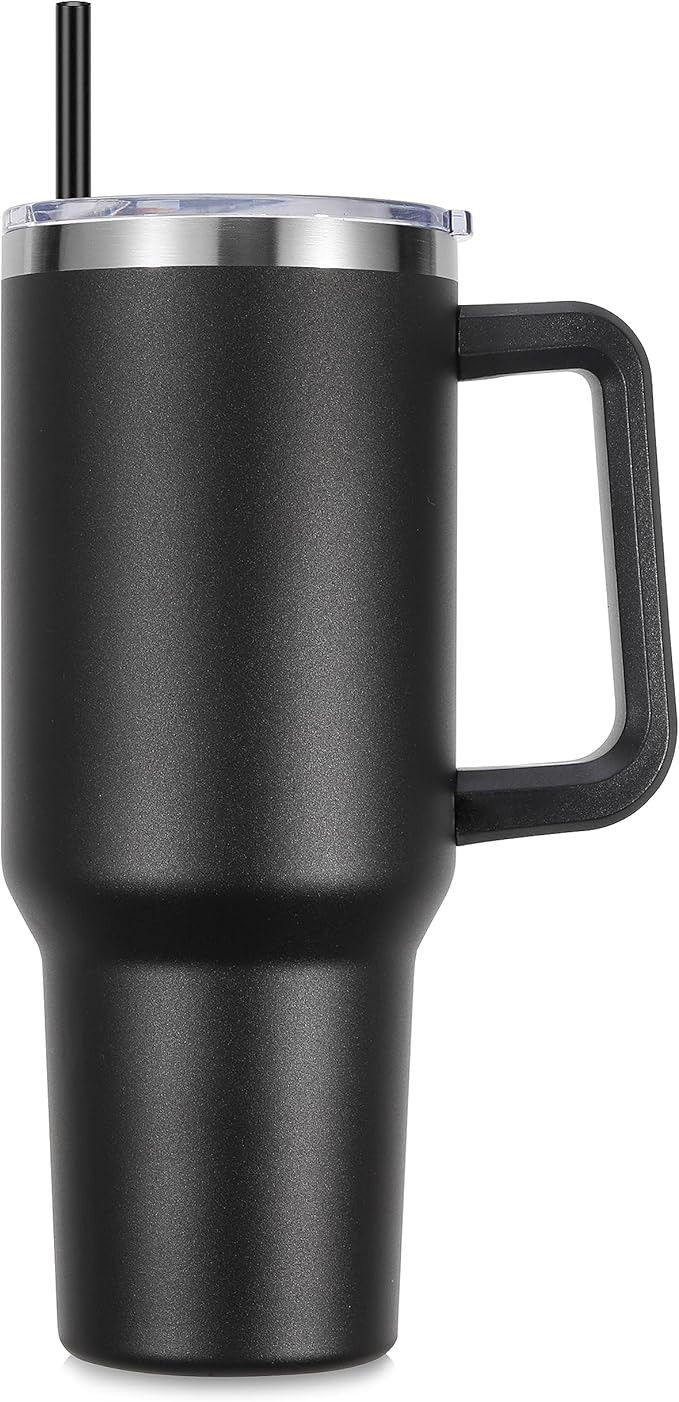 DOMICARE 40 oz Tumbler with Handle and Straw, Stainless Steel Tumbler with Lid and Straw, Reusable Vacuum Insulated Cup, Travel Coffee Mug, Black, 1Pack - Bloomnest