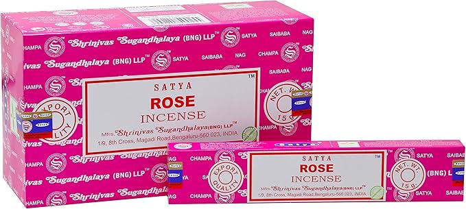 EARTH Satya Rose Incense Sticks 15 GMS (Pack of 12) (Green Certified) Indian Perfumed Hand Rolled Agarbatti Perfect for Worship,Relaxation, Medication. Earth