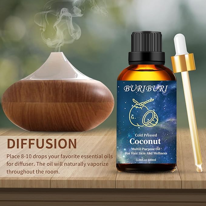 BURIBURI Coconut Essential Oil 100ml Premium Grade Scented Oil Coconut Fragrance Oil Carrier Oil for Diffusers, Massage, Candle Making Soap Making BURIBURI