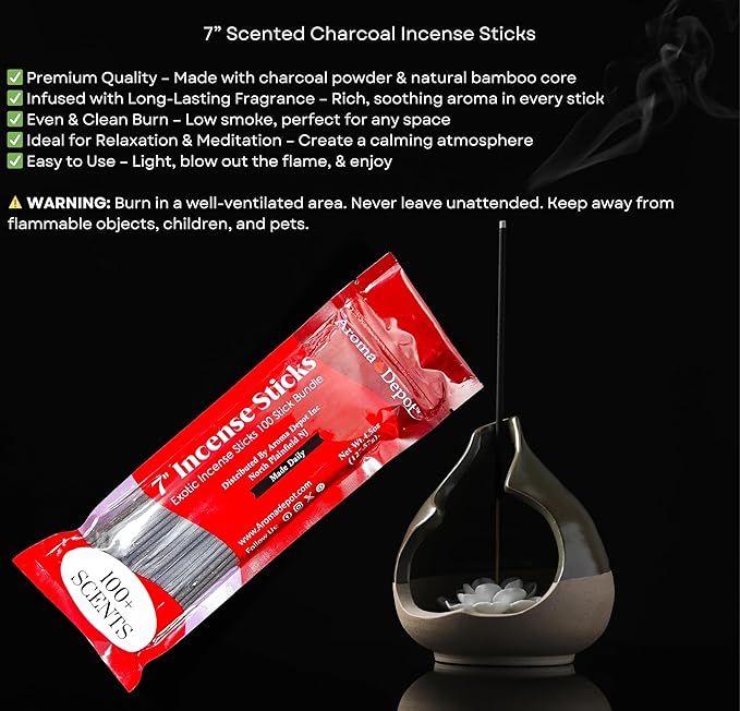 Aroma Depot Money Type Most Exotic Charcoal 7" Incense Sticks. Approx. 85-100 Sticks Per Bundle, Length - 7 Inches, Each Natural Stick Burns for 35 to 45 mins Each. Long Lasting. Guarantee 100% Pure AromaDepotInc