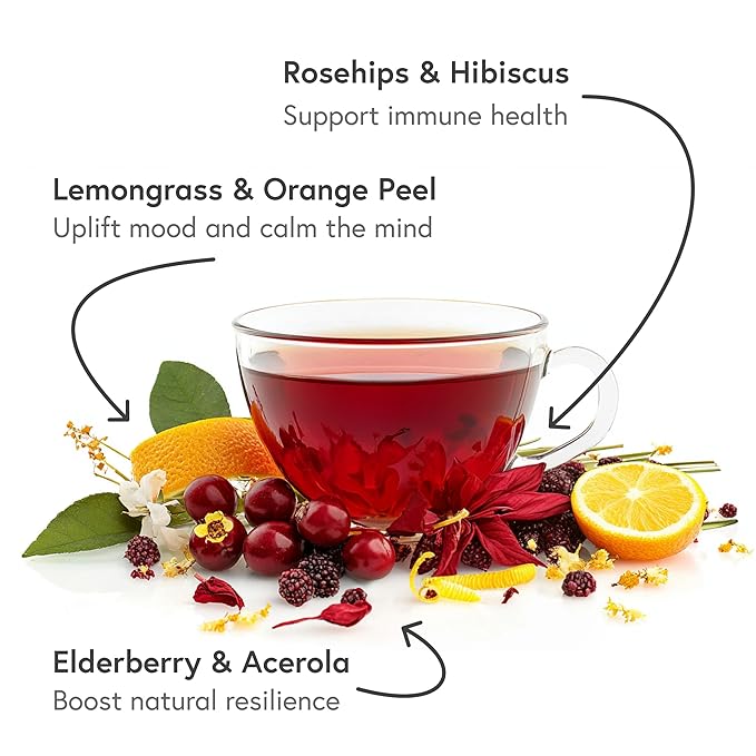 Fabula Herbal Wellness Tea - A Bright & Fruity Passionfruit Blend with Rosehips, Elderberry & Hibiscus for Immune & Mood Boost, 20 Count - Bloomnest