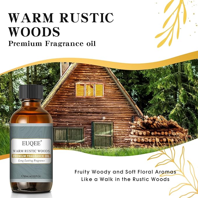 EUQEE Warm Rustic Woods Fragrance Oil Premium Fragrance Essential Oil 60ml with Glass Dropper for Diffuser, DIY Soap, Candle Making(2.02 Fl oz) - Bloomnest