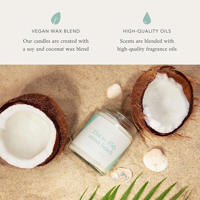 Literie Miami Inspired Scented Candle: 21st to 45th Street Beach - Coconut & Salt Water Scent, 7.5oz, 40 Hour Burn, Vegan Soy & Coconut Blend Candle for Home Decor, Gift for Women & Men - Bloomnest