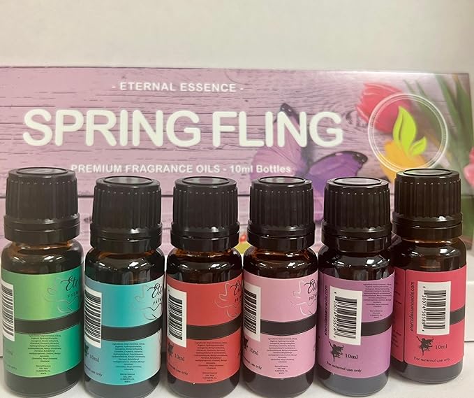 Eternal Essence Oils Spring Fling Set of 6 Premium Fragrance Oils - Includes Sweet Grass, Lilac & Lilies, Lavender Breeze, Sweet Pea, Honeysuckle and Enchanted Orchid Scented Oils - 10ML - Bloomnest