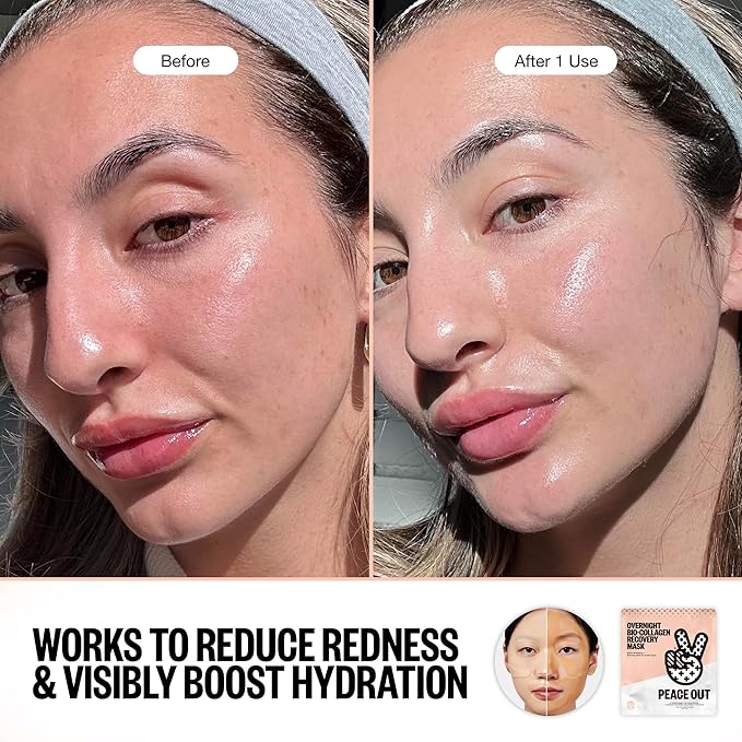 PEACE OUT Overnight Bio-Collagen Recovery Face Mask, Hydrating Overnight Sheet Mask with Vegan Collagen and Hyaluronic Acid, Helps Calm and Restore Skin, 1 Count - Bloomnest