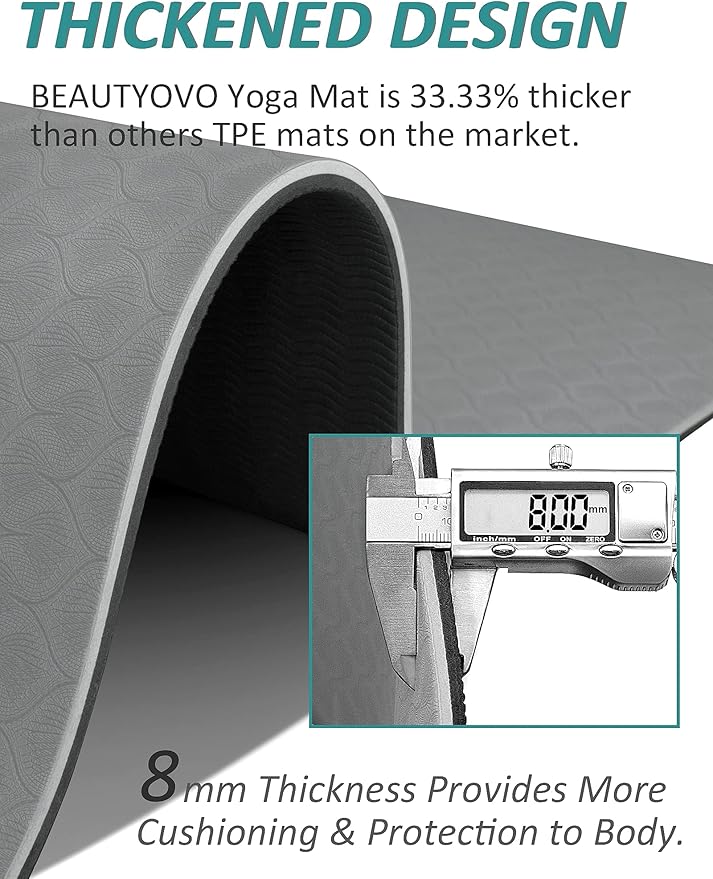 BEAUTYOVO Yoga Mat with Strap, 1/3 Inch Extra Thick Yoga Mat Double-sided Non Slip, Professional TPE Yoga Mats for Women Men, Workout Mat for Yoga, Pilates and Floor Exercises - Bloomnest