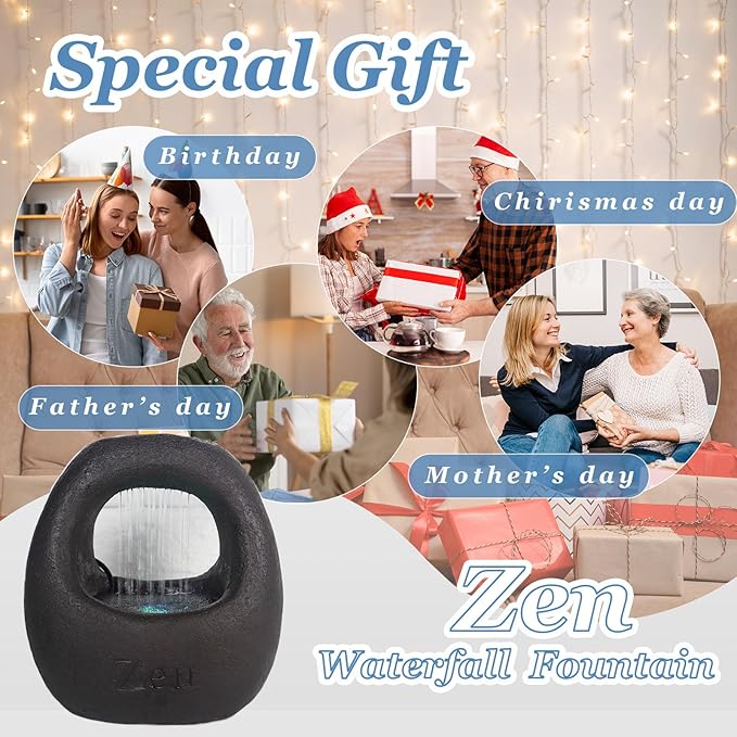 Zen Waterfall Fountain Indoor – Small Indoor Water Fountains with Relaxing Waterfall Feature, Decorative Water Fall Fountain for Home & Office - Bloomnest
