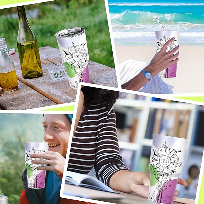 30 oz Tumbler with Lids and Straws Double Wall Insulated Tumbler Cup,Stainless Steel Leak-proof Thermal Coffee Tumbler Powder Coated Travel Mug for Cold and Hot Beverages,Sunflower - Bloomnest