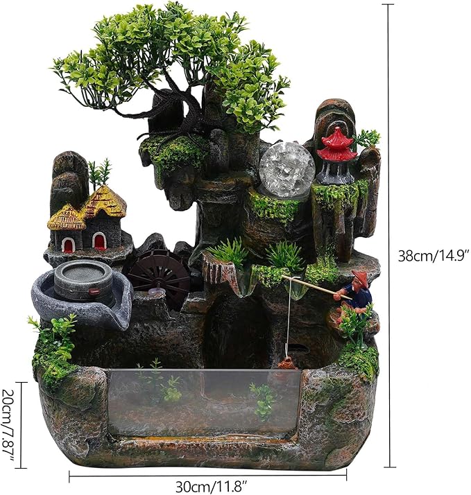 Indoor Fountain Rockery Tabletop Fountain with an Atomizer Elaxation Water Feature Meditation Desktop Fountains for Home Office Decor or Gift 11.8'' x 7.87'' x 14.9'' with LED Light
