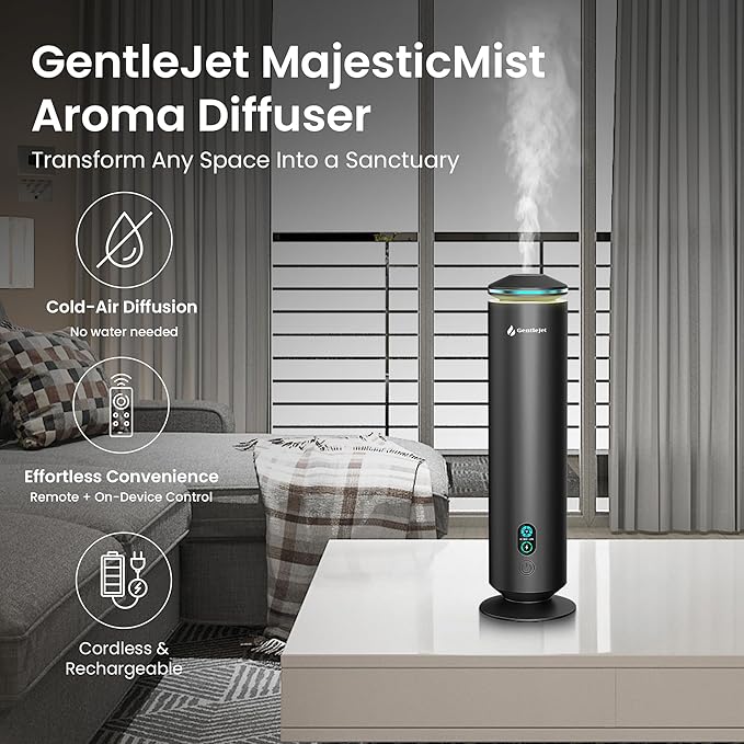 MajesticMist Rechargeable - Aluminum Waterless Essential Oil Diffuser with Wireless Charging, Quiet Aroma Diffuser, Scent Diffusers for Home, Room & Hotel, Remote Control, USB-C, 1000sq.ft - Bloomnest