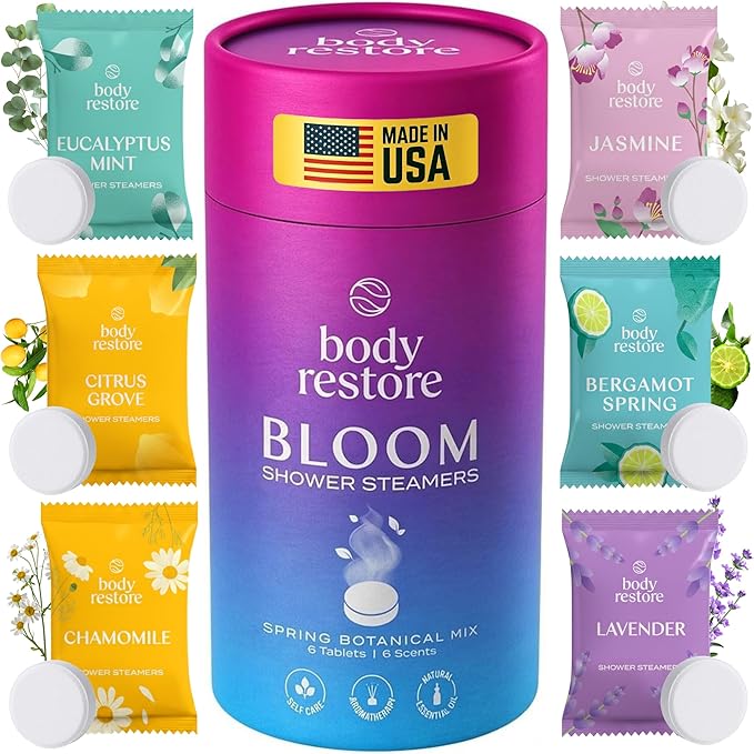 Body Restore Shower Steamers Aromatherapy 6 Pack – Valentines Day Gifts for Her and Him, Birthday Gifts for Women and Men, Relaxation, Stress Relief, Self Care – Bloom - Bloomnest