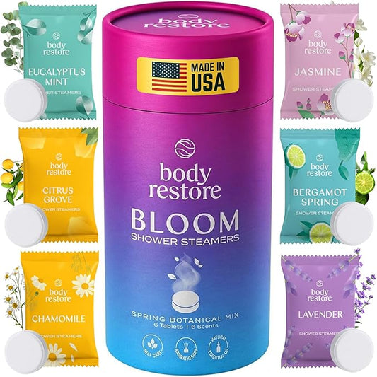 Body Restore Shower Steamers Aromatherapy 6 Pack – Valentines Day Gifts for Her and Him, Birthday Gifts for Women and Men, Relaxation, Stress Relief, Self Care – Bloom - Bloomnest