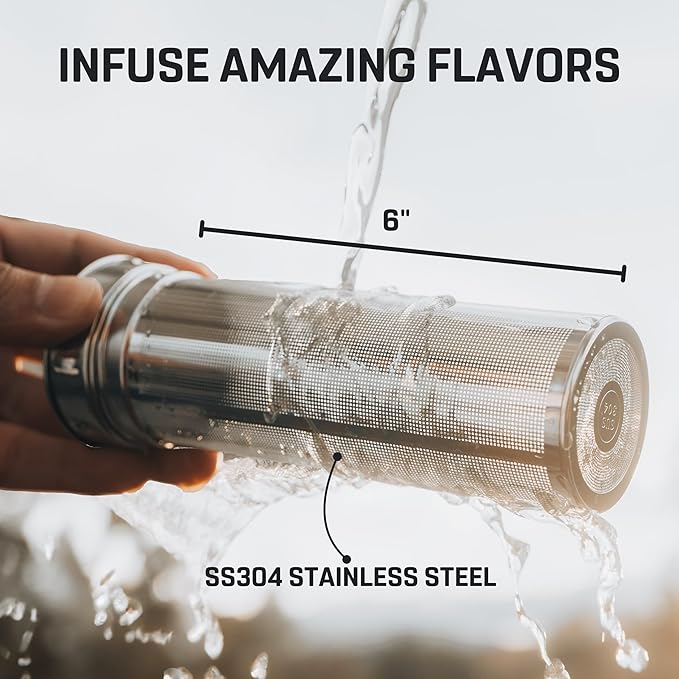 Vesmoon Vessence 24 Oz Stainless Steel Tea Infuser Bottle for Loose Leaf Tea, Water, Herbs, Fruits - Triple Layered Insulated, Leak Proof Bottle with Lid and Clip Handle - 24 Hours Hot/Cold - Bloomnest