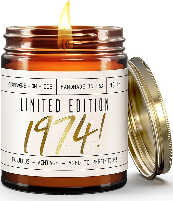 51st Birthday Gifts for Women - 'Limited Edition 1974' Soy Candle, w/Champagne on Ice I 51 Birthday Gifts for Women I 51st Gift for Her Ideas I 9oz Reusable Jar, 50Hr Burn, Made in USA - Bloomnest
