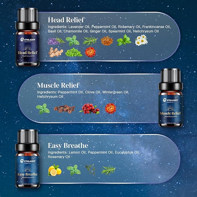 Essential Oil Blends, Essential Oils for Diffusers for Home, Relax Fragrance Oils Kit- Stress Relief, Sweet Dreams, Head Relief, Relax, Immunity for Aromatherapy, Humidifiers, Massage, 6x10ml - Bloomnest