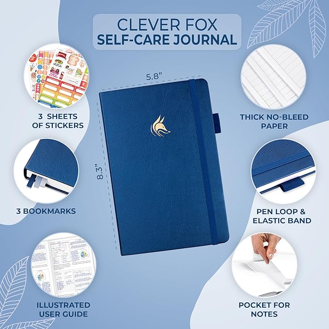 Clever Fox Self-Care Journal – Daily Reflection Notebook – Mental Health & Personal Development Planner, Meditation & Mood Log, A5 (Mystic Blue) - Bloomnest