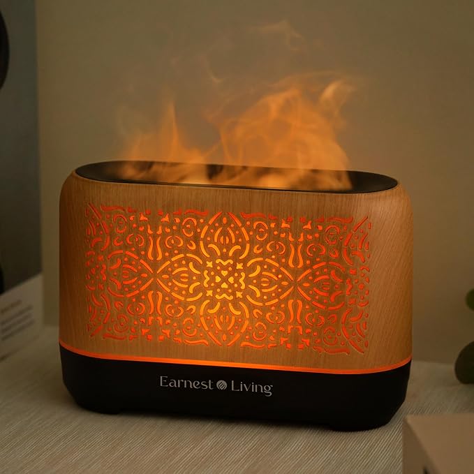 Earnest Living Essential Oil Diffuser Classic Flame Diffuser 200ml Timers Night Lights and Auto Off Function Home Office Humidifier Aromatherapy Diffusers for Essential Oils Wood EarnestLiving