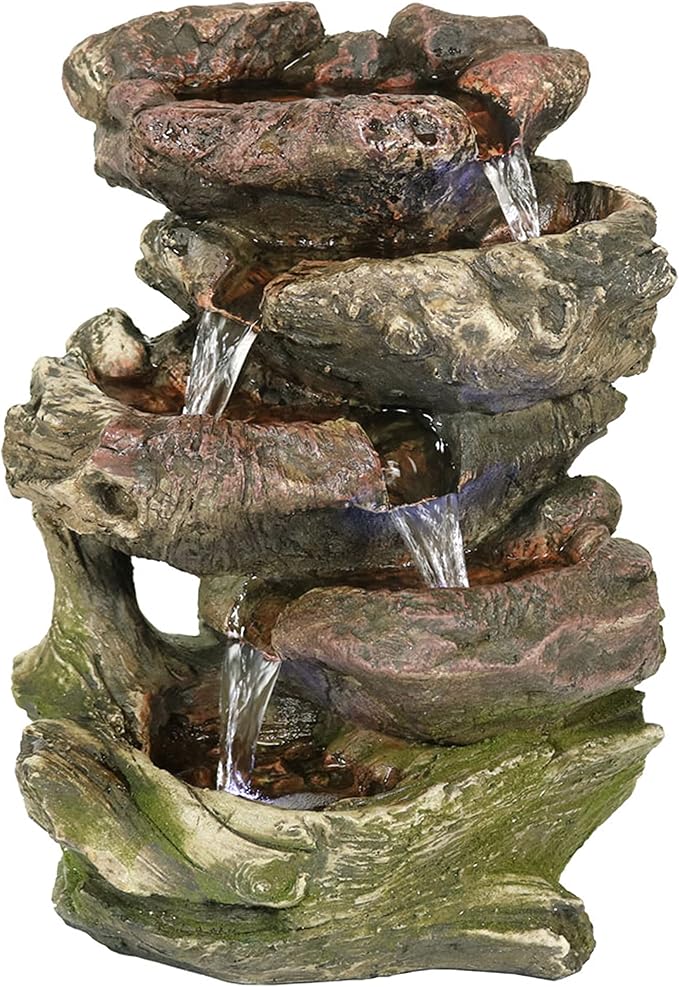 Sunnydaze Tabletop Water Fountain - Relaxing Indoor Desktop Water Feature - Rock Fountain with LED Lights - Office, Bedroom, Living Room