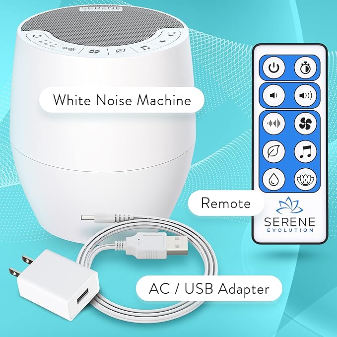 Serene Evolution White Noise Machine with 60 Soothing Sounds - Sound Machine for Adults and Baby - Noise Cancelling Sleep Music Machine with Remote Control - Ideal for Office Privacy - Black - Bloomnest