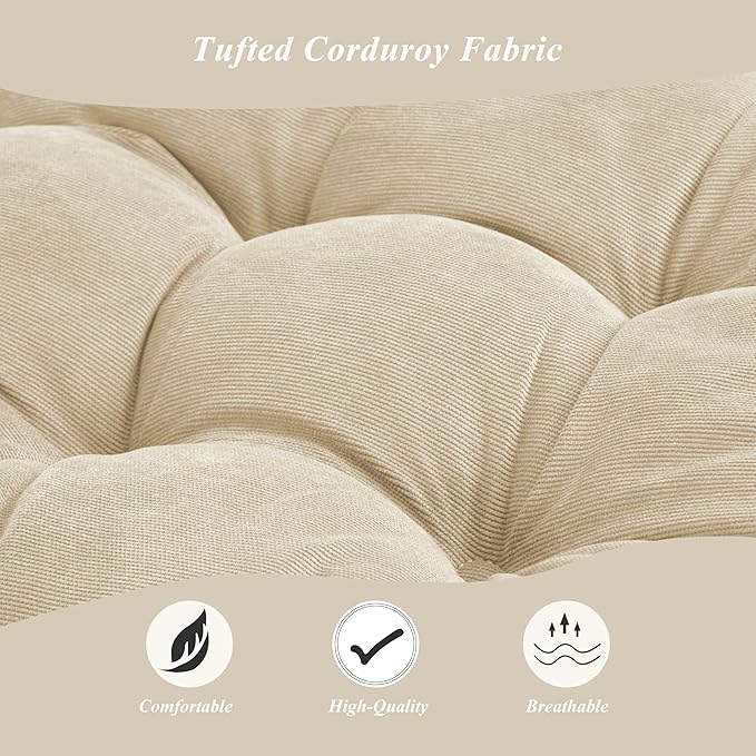 Meditation Floor Pillow 22×22 Inch 1 Pack Large Floor Cushions for Adults Square Tufted Corduroy Floor Pillows for Yoga Living Tatami Room Beige - Bloomnest