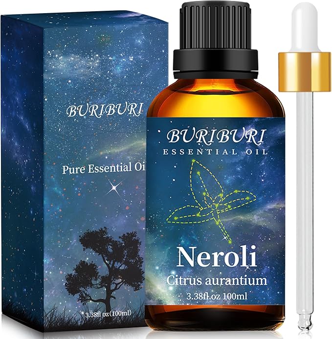 BURIBURI 100ML Neroli Essential Oil Gifts Set, 100% Pure Orange Blossom Oils Undiluted Aromatherapy Neroli Oil 3.38fl.oz for Soap, Candle Making, Massage, Diffuser, Humidifier BURIBURI