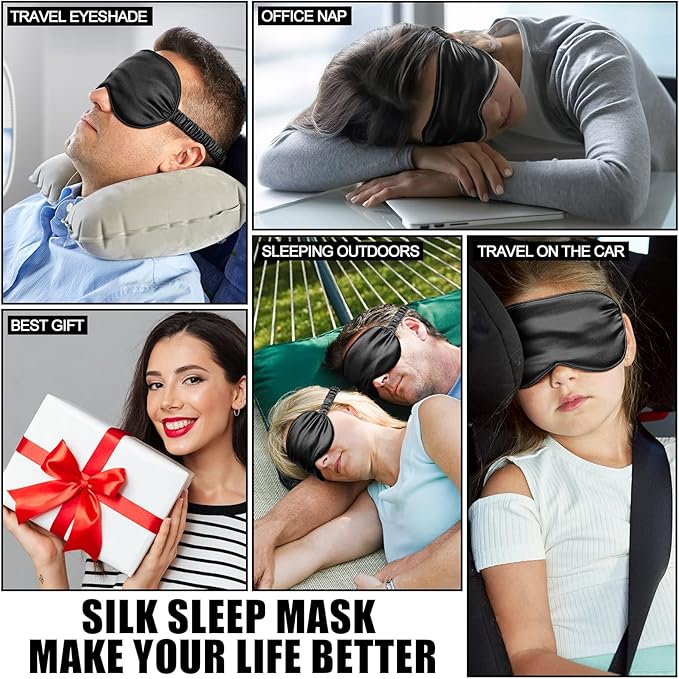 20 Pieces Silk Sleep Eye Mask with Elastic Strap Soft Sleeping Mask Eye Cover Satin Blindfold for Women Men Kids Sleeping Travel Eye Shades Including 2 Pieces of Black Bags(Black) - Bloomnest