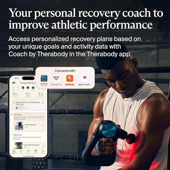 Therabody Theragun PRO Plus - 6-in-1 Deep Tissue Percussion Massage Gun, Handheld Personal Massager for Full Body Pain Relief & Muscle Tension with Biometric Breathwork, Vibration & Heated Attachments - Bloomnest