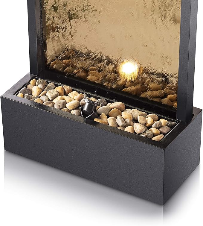 Alpine Corporation | 72"H Indoor/Outdoor Mirror Waterfall Floor Fountain — LED Lights & River Stones — Elegant Bronze Finish for Home, Office, Patio & Entryway Décor - Bloomnest