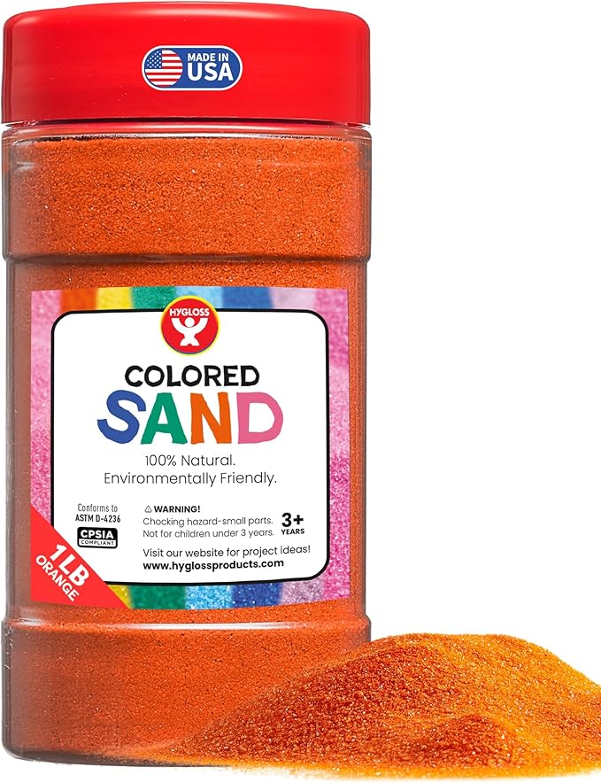 Hygloss Colored Sand for Crafts – 1 lb Bottle, Orange – Vibrant Colorful Fine Sensory Play Sand Art Kits for Kids – Classroom Activities for Children 3 4 5 6 7 8 9 10 11 12 – Safe for Ages 3+ - Bloomnest
