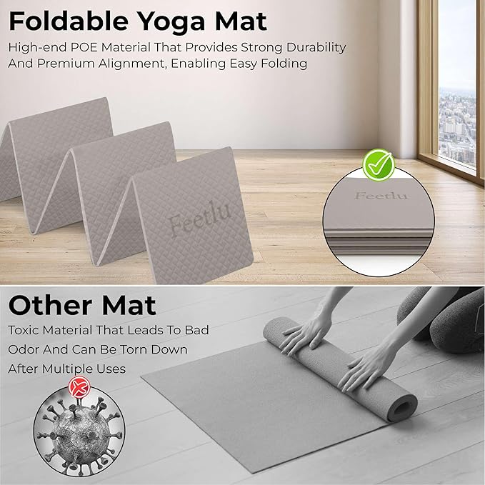 Foldable Yoga Mat, 6mm Thick, Lightweight, Anti-Slip, and Easy to Store – Perfect for Travel, Yoga, Pilates, Home Workouts, and Floor Exercises - Bloomnest
