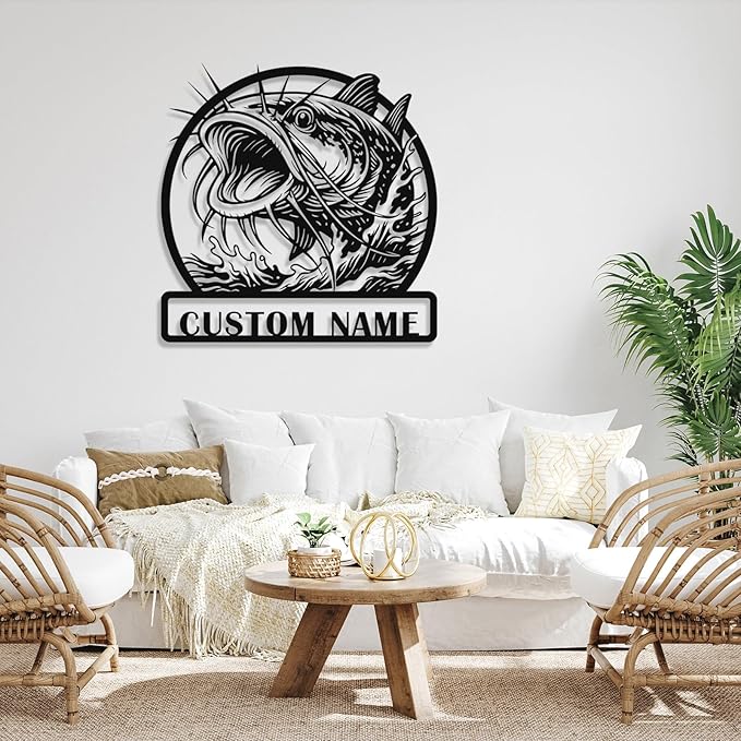Personalized Catfish Metal Sign – Custom Name Fishing Wall Art – Iron Decoration for Cabins, Lake Houses, Man Caves, and Outdoor Spaces (Catfish-3) - Bloomnest