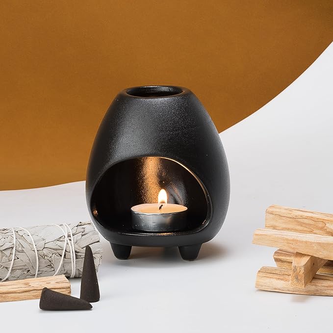 Palo Santo Holder Burner, Handcrafted Ceramic Incense Holder Burner and Ash Catcher for Palo Santo Sticks or sage Bundles, Smudge Bowl, Meditation Home Decor (Black) - Bloomnest