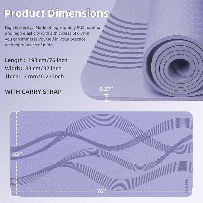 Yoga Mat High Density Exercise Mat, 76"x32"x0.27"Thick Wide & Large Yoga Mat for Women Men, Professional POE Workout Mat for Yoga, Pilates, Fitness & Stretching - Bloomnest